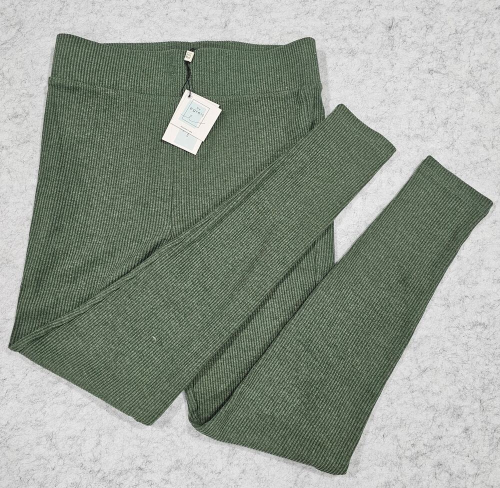 by egreis Knit Ribbed Pants Cotton Blend, Green, Leggings, Sz L, New, NWT